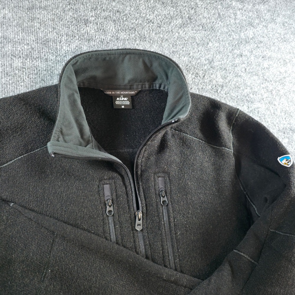 KÜHL Mens Full Zip Fleece Jacket Sweater, Outdoor Hiking, Black‎ - Size M